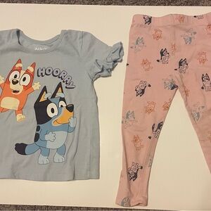 Bluey Toddler Girl Size 3T Light Blue Ruffle Sleeve & Pink Leggings Matching Set